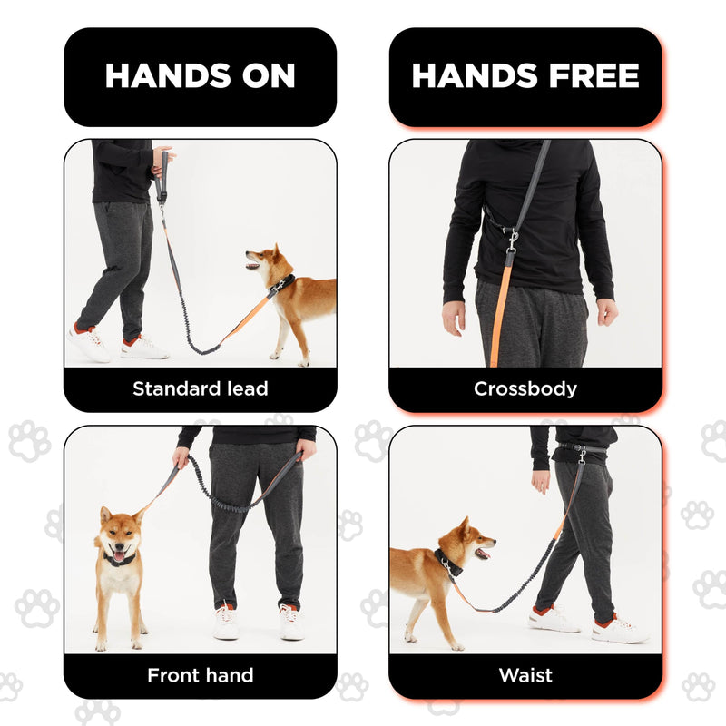 Hands Free Dog Leash, Waist Leash for Dog Walking, Crossbody Bungee Running Leash for Large Dogs, Reflective Waist Belt, Training Leash with Bag Dispenser, Dual Handle for Enhanced Control (Orange) Orange - BeesActive Australia