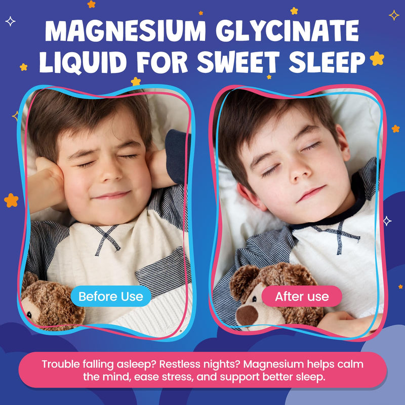 Magnesium Glycinate Liquid for Kids - Magnesium Citrate Supplement with L-theanine, Chamomile & Vitamin B6 - for Sleep, Relaxation, Calm & Focus, Mixed Berry Flavor 2 Fl Oz 2 Fl Oz (Pack of 1)