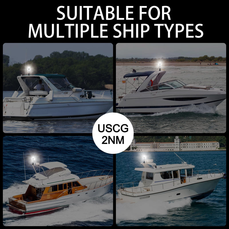 12-Inch Folding LED Navigation Anchor Light | Lightweight Anodized Aluminum Pole | Pontoon Boat Bimini & Stern Light | USCG 2NM | Horizontal Mount Base | 12V DC White Horizontal Mount，Folding base - BeesActive Australia