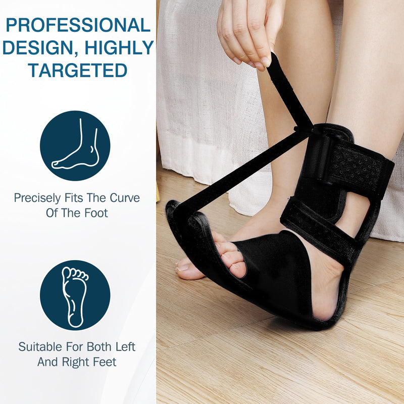 Upgrade Plantar Fasciitis Night Splint & Relief Brace with Adjustable Straps - Support for Achilles Tendonitis, Heel Spur Pain, Day & Night Use (1, Black) 1 - BeesActive Australia