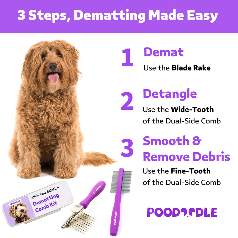 Pain-Free Dematting Comb Kit for Dogs & Cats, Dematting Rake & Detangling Dual-Side Comb Set, Dematting Brush for Dogs & Cats, Pet Grooming Tools Kit for Poodle Doodle & All Long Haired Pets - BeesActive Australia