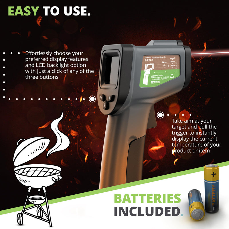 Oliver's Kitchen® Infrared Thermometer - User-Friendly - Measure Temperature with Precision - Perfect for Pizza Ovens - Ergonomic Grip - Batteries Included