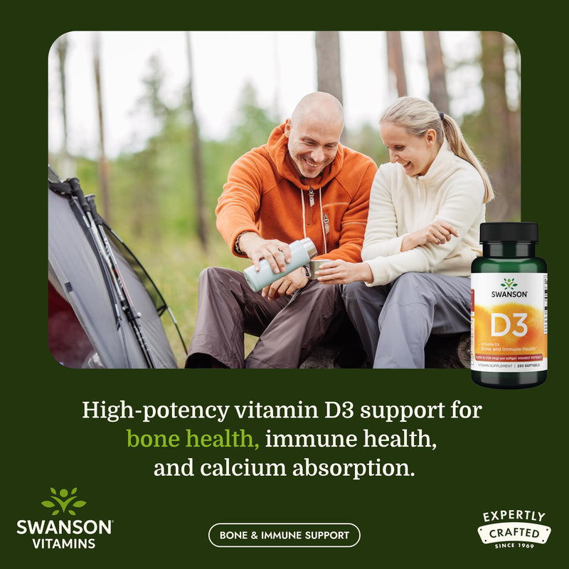 Swanson Vitamin D3 5,000 IU, 125 mcg Cholecalciferol, 250 Softgels | For Sun-Deprived Adults Seeking Bone, Immune, and Heart Support, 125 mcg Cholecalciferol, the Active Vitamin D3 250 Count (Pack of 1)