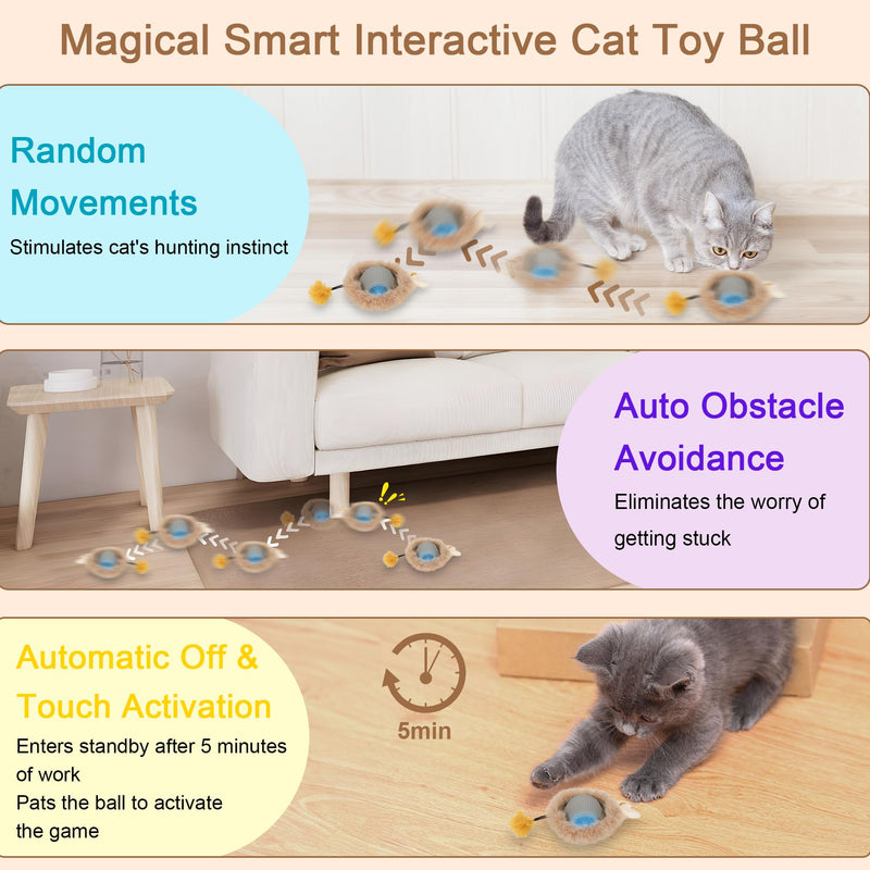 Interactive Cat Toys Balls Fast Rolling in Pouch for Indoor Cats, Automatic Smart Cat Ball Toy with Motion Activated Moving, Rechargeable Electric Cat Toy with Sound Light for Bored Adult Cats Kittens - BeesActive Australia