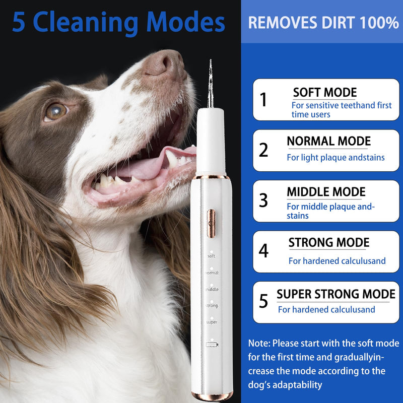 Dog Plaque Remover for Teeth, 7Pcs Teeth Cleaning Kit, Rechargeable Ultrasonic Pet Tartar Remover for Calculus and Teeth Stains, 5 Cleaning Modes with LED Light, IPX6 Waterproof Dental Care Kit