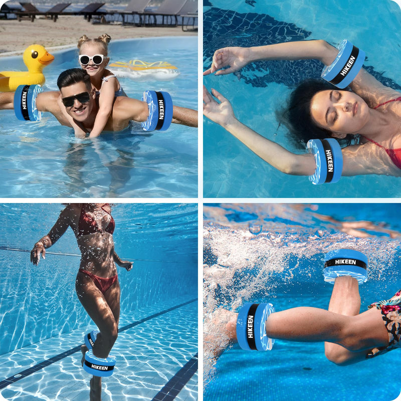 Hikeen Swim Aquatic Cuffs,High-Density EVA Water Aerobics Float Ring Fitness Pool Exercise Weights Set, Water Ankles Arms Belts with Adjustable Float for Swim Fitness Training ‎ Blue