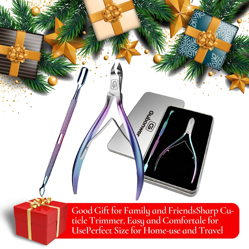Cuticle Trimmer 3/4 Jaw Extremely Sharp Cuticle Nippers Scissors Stainless Steel Clippers Cutter Remover Pedicure Manicure Nail Tool, cuticle pusher, nail cuticle trimmer professional cuticle cutter Cuticle Nippers+cuticle Pushers/Colorful-s