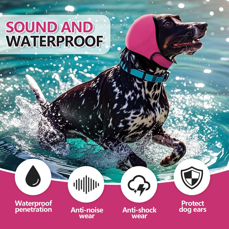 Waterproof Dog Bath Ear Covers & Calming Dog Snood – Aimosheng Reusable, Adjustable Anxiety Relief for Swimming, Grooming, Thunder & Fireworks Fuchsia M Medium