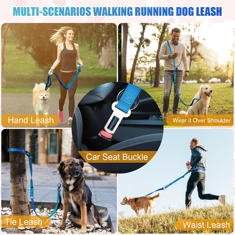 Heavy Duty Hands Free Dog Leash, 5-7 FT Reflective Adjustable Waist Dog Leash Belt with Padded Handles, Shock Absorbing Bungee and Car Seat Belt for Large Medium Dogs (Gradient Cobalt, XL) XL - 3 Handles, 5.4-7.0 FT Length Gradient Cobalt - BeesActive Australia