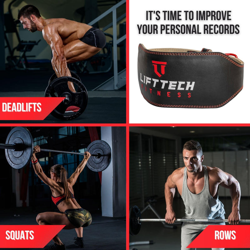 Lift Tech Fitness 6'' Men's Padded Leather Lifting Belt - Weight Lifting Belt for Men - Workout Belt for Men Weightlifting, Strength Training, Powerlifting in Black & Red Medium - BeesActive Australia