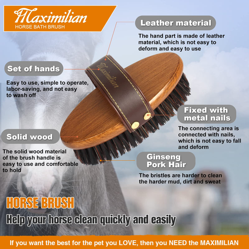 MAXIMILIAN World Class Handmade Equine Stiff Body Horse Brush. Professional Equine Grooming Tools. Effortlessly Removes Mud, Sweat and Dirt from Your Horses Hair. brown - BeesActive Australia