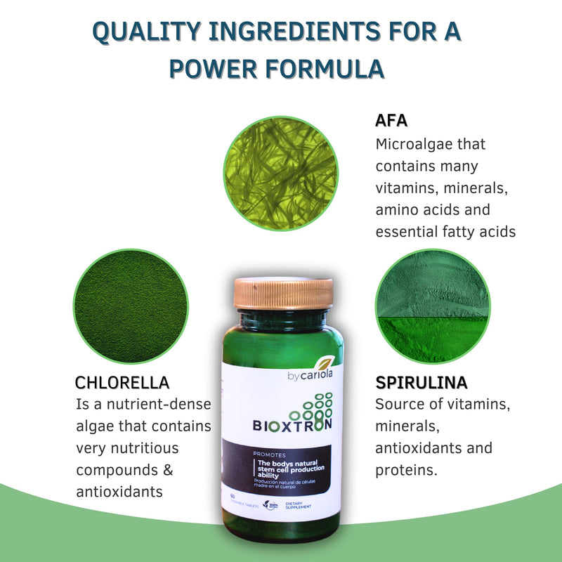 Bioxtron Natural Stem Cell Supplement Chewable Tablets - Spirulina, Chlorella, AFA - Supports Energy, Joint, Muscle, Immune Health - Stem Cell Regenerator - 60 Tablets (30 Servings) 60 Count (Pack of 1)