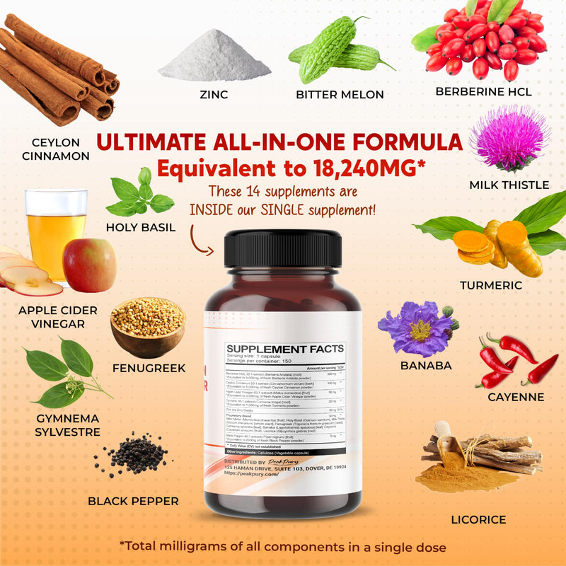 Berberine 8000mg Cinnamon 6000mg Apple Cider Vinegar 3000mg Turmeric 3000mg - Overall Wellness Support- Made in USA 150 count (pack of 1) - BeesActive Australia