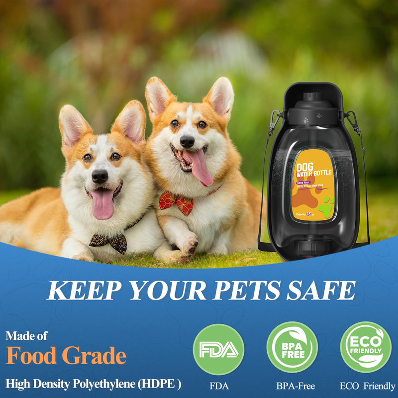 Dog Water Bottle with Bowl, 45oz Portable Dog Water Dispenser for Walking, Foldable Travel Dog Water Bowl for Puppy, Small, Medium & Large Dogs, Leak Proof, Food Grade Plastic, Easy to Clean - BeesActive Australia