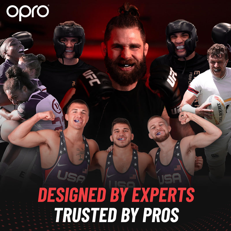 OPRO Gold Level Mouth Guard - Moldable Mouthguard with Premium Comfort Fit, and Multi-Layer Protection for Boxing, MMA, Rugby, Hockey, and Football Mouthpiece – Includes Case (Jaws - Black/Red, Adult) Jaws - Black/Red Adult (Age 10+) - BeesActive Australia