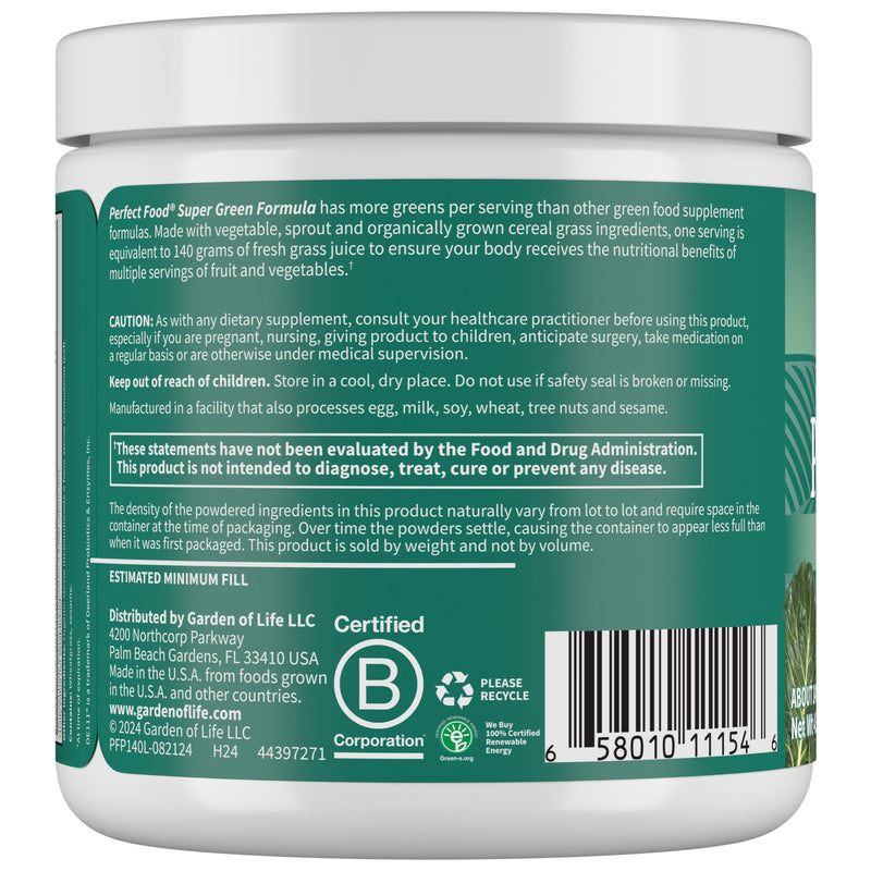 Garden of Life Perfect Food Original Super Green Formula, 14 Servings | Plant Based Superfood Powder with Probiotics, Enzymes and Greens Concentrates for Immune Support and Digestive Support 4.94 Ounce (Pack of 1)