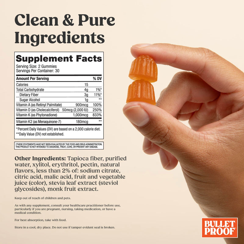 Bulletproof Sugar-Free Orange Strawberry A+D+K Vitamin Gummies, 60 Count | Keto Supplement for Heart, Bone and Immune Support, New and Improved Formula and Texture 60 Count (Pack of 1)