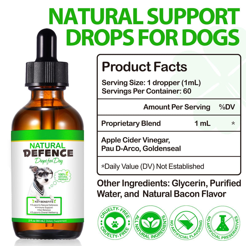 60ml Natural Defence Drops for Dogs, Dog Immune Support Drops Supports Joint,Digestion,Immunity & Skin Health For Everyday Vitality