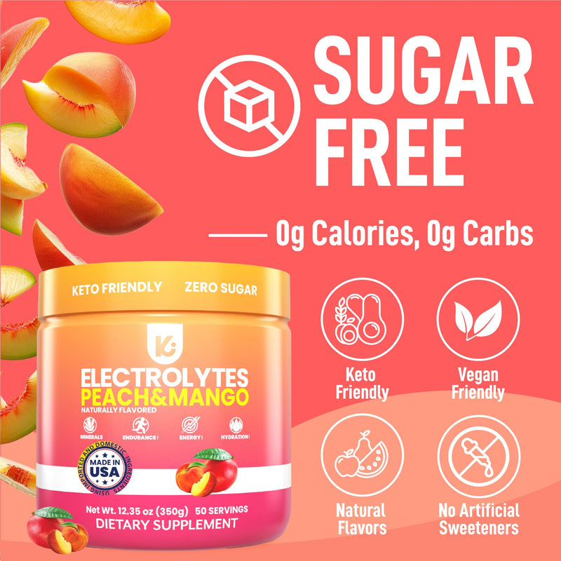 Keppi Electrolytes Powder – Peach Mango Flavor – No Sugar Hydration Supplement with Potassium, Magnesium, Sodium – 50 Servings – Keto, Vegan, Fasting-Friendly, Zero Calorie Electrolyte Drink 50 Servings - Tub