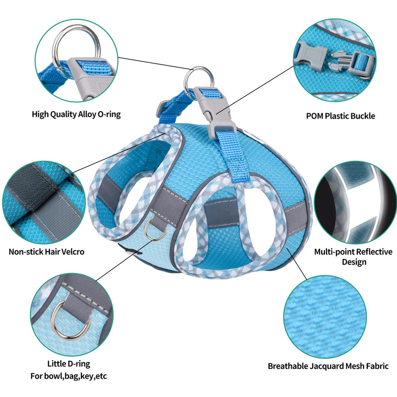 AIITLE Durable Dog Harness and Leash Set for Walking, Step in Vest Harness, Reflective Bands, Soft Breathable Pet Supplies, for Extra Small Dogs and House Cats Blue XXXS XXXS(Chest: 8.5 - 10") - BeesActive Australia