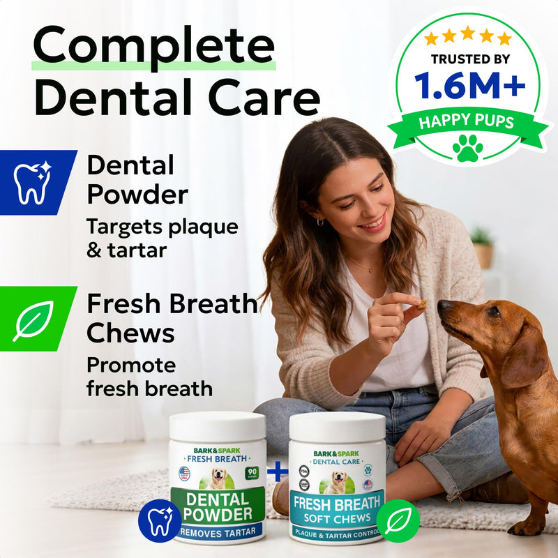 BARK&SPARK Dog Teeth Breath Freshener Chews, Dental Cleaning Treats for Bright Smile - Plaque, Tartar and Bad Breath Advanced Remover for Dogs, Pet Oral Care Bright Co Lab Pro Formula - 90 Servings 90 Dental Care Chews Breath Aid Probiotics