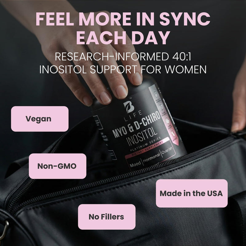 Myo-Inositol & D-Chiro Inositol 40:1 for Women | Inositol Supplement for Women | Hormone Balance, Fertility & Cycle | Vitamin B8, Insulin & Flo Ovarian Support | 120 Caps 120 Count (Pack of 1) - BeesActive Australia