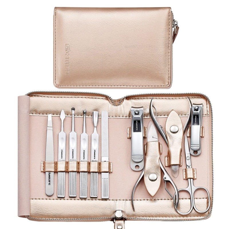 FAMILIFE Gifts for Women, Manicure Set Professional Manicure Kit 11 in 1 Nail Kit Nail Clippers Tools Stainless Steel with Rose Gold Leather Case Travel Sets - BeesActive Australia