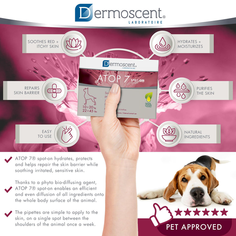 Dermoscent ATOP 7 spot-on - Medium Dogs 22-45 lbs - Soothing Care for Sensitive, Dry and Itchy Skin or Allergy Prone Skin - Natural Ingredients - 4 pipettes - PawsPlanet Australia