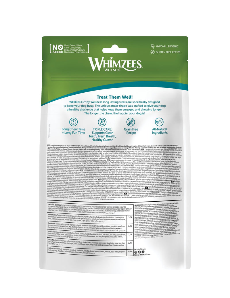 WHIMZEES Antler L, 6 Pieces – Dog Dental Stix, Size L, Dog Dental Sticks for Large Breeds, Natural and Grain Free, Rawhide-Free, Vegetarian, No Added Sugar 360 g (Pack of 1)