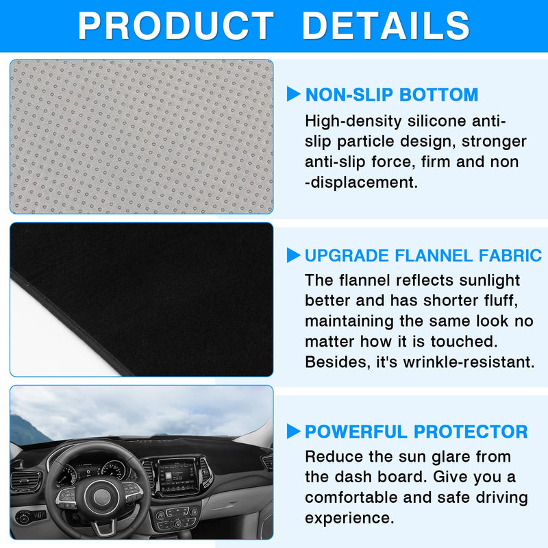 Autorder Dashboard Cover Mat for Jeep Compass 2017-2020 2021 Accessories Dash Cover Upgrade Flannel Dash Mat Sunshade Glare UV Rays Protector 2017-2021 Jeep Compass