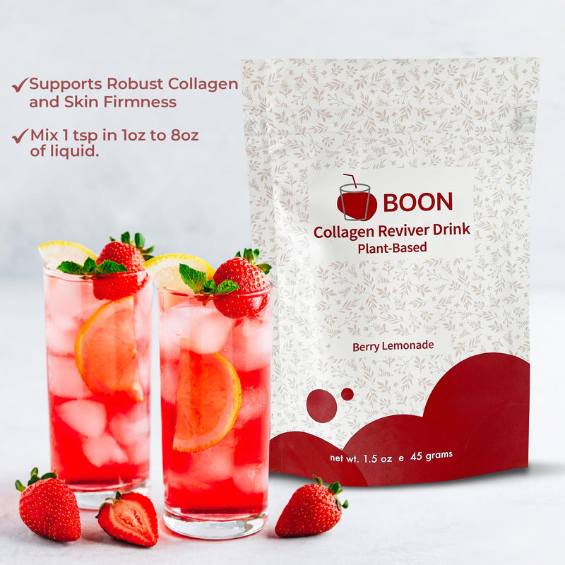 Boon Collagen Reviver Drink – Plant-Based Collagen Booster for Beautiful & Radiant Skin – Organic, Vegan Collagen Powder – Berry Lemonade Flavor, 15 Servings