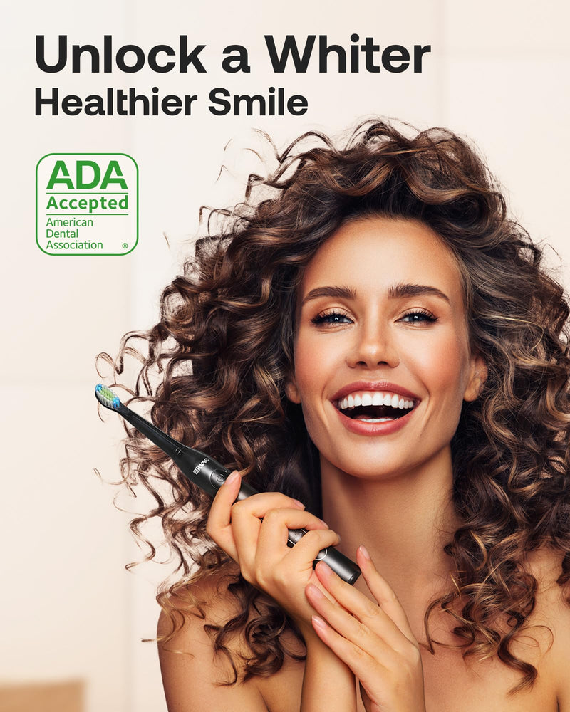 Bitvae Electric Toothbrush for Adults - Ultrasonic Electric Toothbrushes with 8 Brush Heads, ADA Accepted Power Rechargeable Toothbrush with 5 Modes, Smart Timer, Black D2 - BeesActive Australia