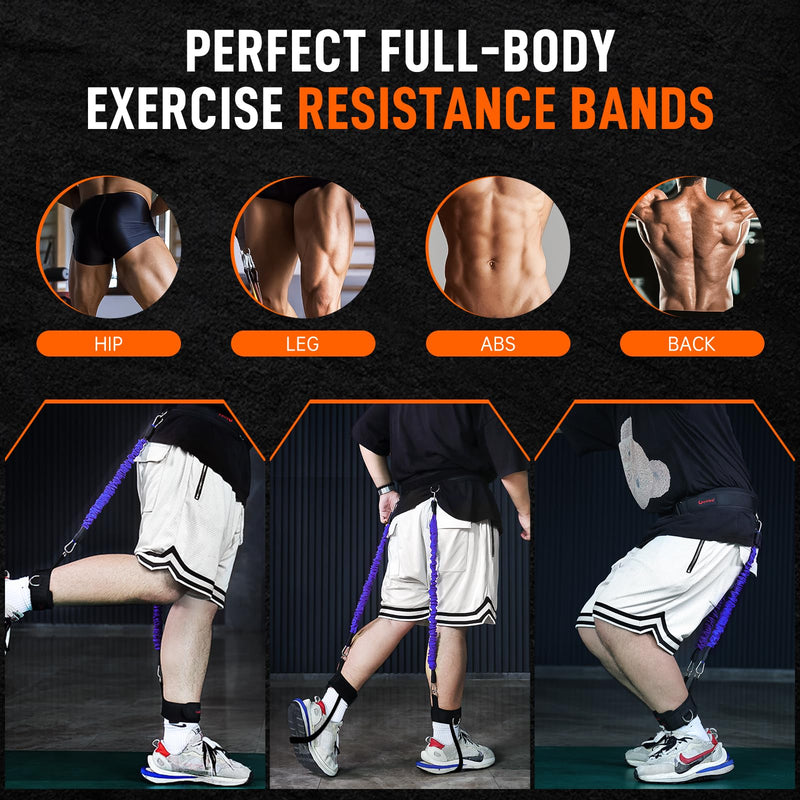 Vertical Jump Trainer Leg Strength Ankle Resistance Bands Set with Cuffs Workout Equipment for Leaping Fitness Basketball Volleyball Football Tennis Jumping Strength Training Equipment Purple - 50LB - BeesActive Australia
