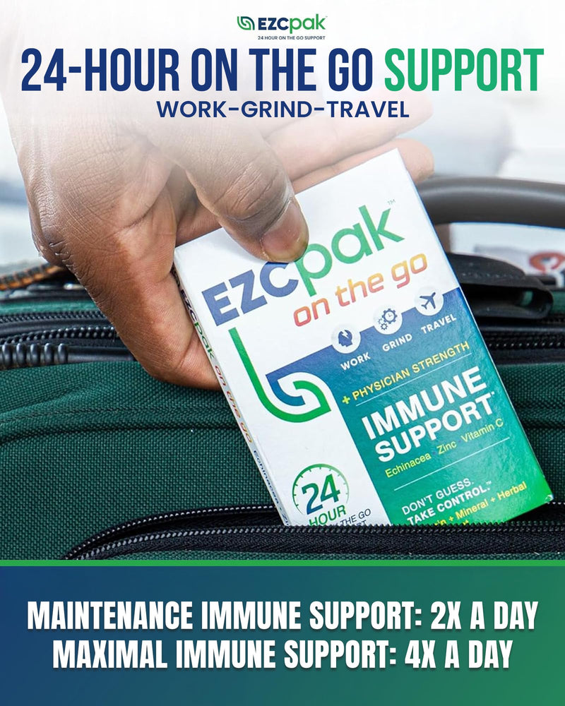 EZC Pak On The Go Immune System Booster with Echinacea, Vitamin C, Zinc | Immune Support Supplement, Travel-Friendly Packaging, Physician Formulated, Vegetarian, Gluten-Free 1 Count (Pack of 1)