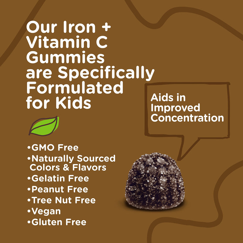 Viteey Iron for Kids with Vitamin C - Tasty Chewable Grape Flavored Gummy | Supports Energy, Blood Cell Formulation, Blood Builder Anemia Kids Iron Supplements - Vegan, Gelatin Free, Gluten Free 60 Count (Pack of 2)