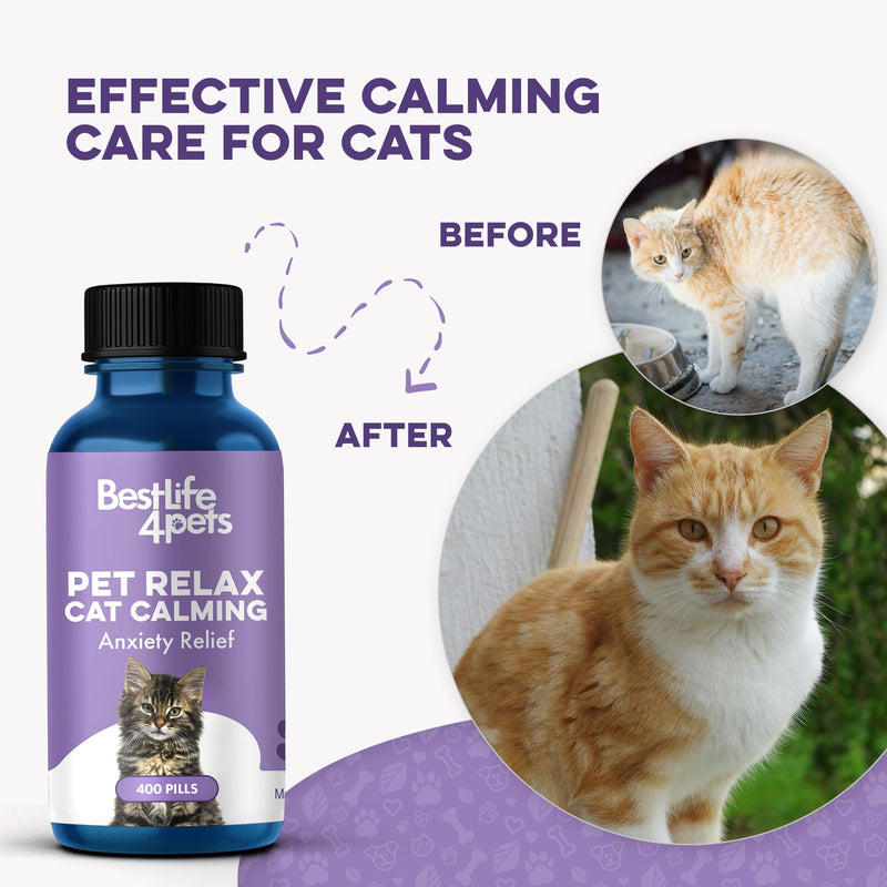 Pet Relax Cat Calming Anxiety Relief, Natural Calming Care for Cats, Cat Stress and Anxiety Relief, Soothes Separation Anxiousness, Homeopathic Feline Aid for Travel, 400 Odorless, Tasteless Pills Cat - 400 Pills - PawsPlanet Australia