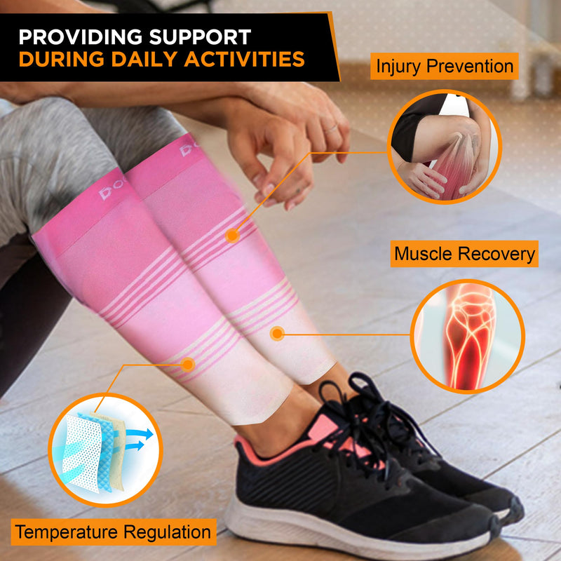 Doc Miller Calf Compression Sleeve for Men & Women – 20–30mmHg Support for Running, Shin Splints, Varicose Veins, Swelling & Leg Pain Relief – Footless Design for Nurses, Travel & All-Day Wear, 1 Pair Medium Pink.Pink.White - BeesActive Australia