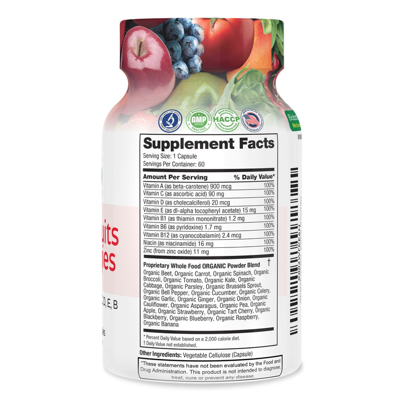 FEEL GOOD Superfoods Vita Fruits and Veggies Capsules - 25 Superfood Ingredients, Fruit and Vegetable Multivitamin, 60 Count - for Men and Women - Vitamins A, C, D, E, B and Zinc Vita - 60 Count