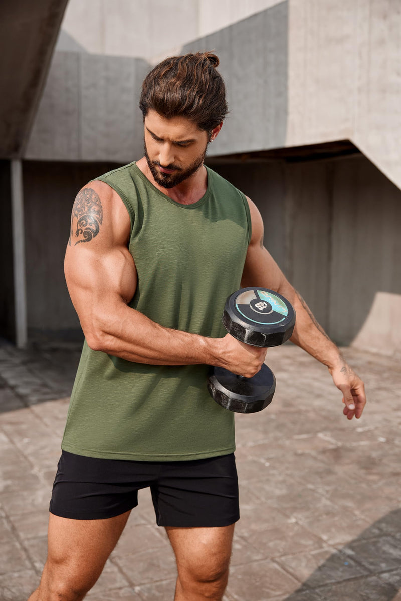COOFANDY Men's Workout Tank Top 2 Pack Casual Soft Sleeveless Gym Muscle Shirts Bodybuilding Tee Black\army Green Large - BeesActive Australia