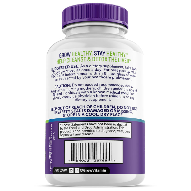 grow vitamin Liver Cleanse Detox Capsules w/Unique Blend of Milk Thistle, Artichoke & Dandelion Extract - Liver Supplement Includes Turmeric, Beetroot & Choline - 60 Capsules