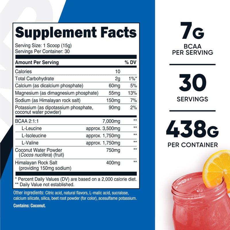 Nutricost BCAA + Hydration Powder (Raspberry Lemonade) 30 Servings | Branched Chain Amino Acids with Hydration Complex, Gluten-Free, GMO-Free Raspberry Lemonade 15.4 Ounce (Pack of 1)