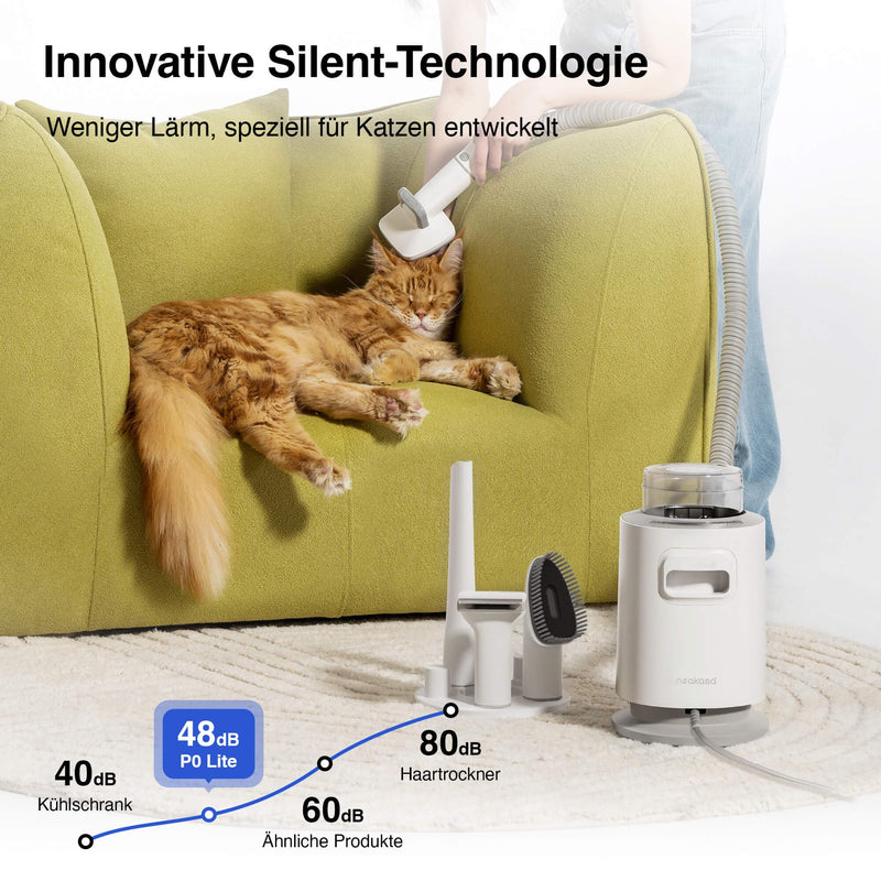 Neakasa P0 Lite cat brush with vacuum cleaner, professional pet care set, very quiet, 4 proven accessories, dog brush, pet hair remover, self-cleaning fur brush for short-haired long-haired undercoat white - BeesActive Australia