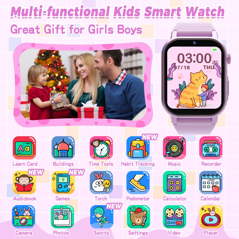Kids Smart Watches Girls Age 3-12, Smart Watch for Kids with 32 Games HD Touch Screen Camera Video Alarm Music Audiobooks Pedometer Flashlight 12/24 hr Toys Birthday Gifts for Girls Ages 5 6 7 8 9 10 Purple - BeesActive Australia