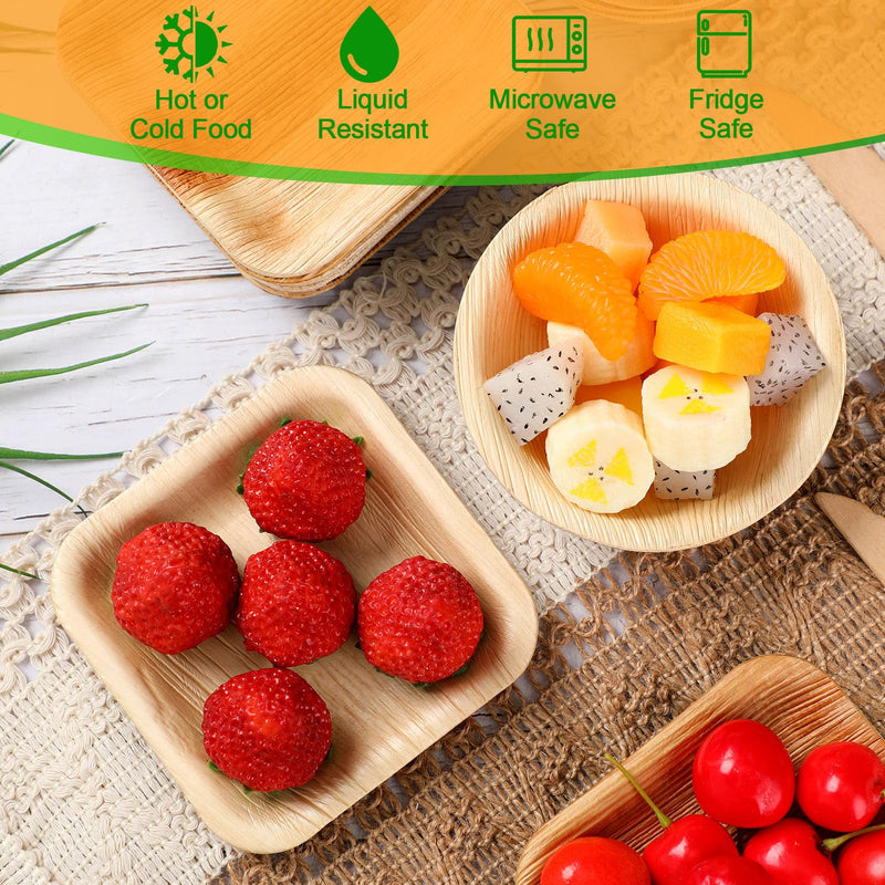 50 Pcs Palm Leaf Disposable Plates Bowls Set for Bunny 4", Sturdy Bamboo Party Bowls Decorative Compostable Tableware for Birthday Outdoor BBQ Picnic Wedding - BeesActive Australia