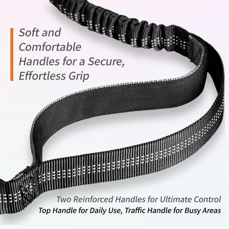 4-6 FT Hands-Free Dog Leash for Running & Walking - Adjustable Waist Belt (28-47"), Shock-Absorbing Bungee, 2 Reinforced Handles, Reflective & Anti-Pull for Small/Medium Dogs, Grey - BeesActive Australia