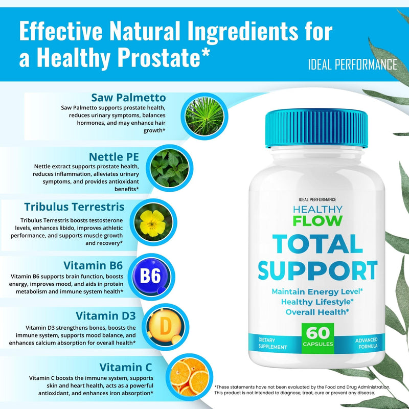 Healthy Flow Total Support Capsules, Official HealthyFlow Total Support Advanced Formula, All Natural Pills - Extra Strength, TotalSupport Reviews (3 Pack)