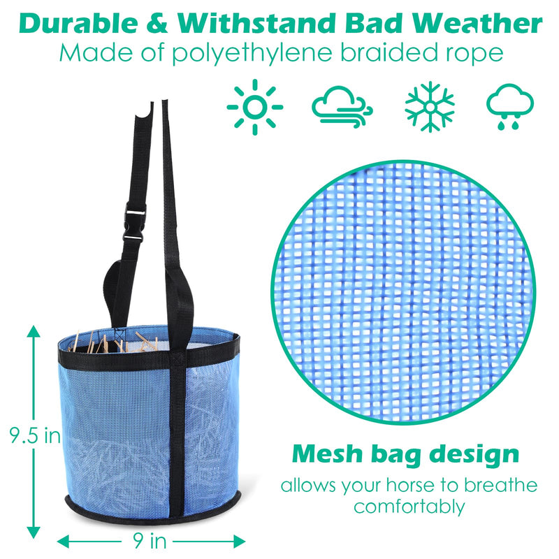2 Pcs Horse Feed Bag Comfort Breathable Mesh Feed Bucket Heavy Duty Feed Bag with Adjustable Strap and Waterproof Bottom for Horse Feeding Supplies Muzzle Feed Bag, Medium (Blue) Blue - BeesActive Australia