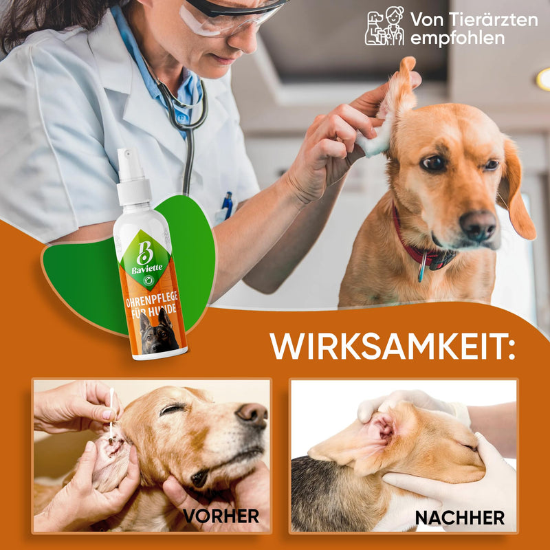 Baviette Dog Care – 100 ml Natural Ear Cleaner for Dogs – Gentle Microorganism-Based Spray, Probiotic-Inspired Formula – For Outer Ear Care, Odourless, Alcohol-Free & pH-Neutral