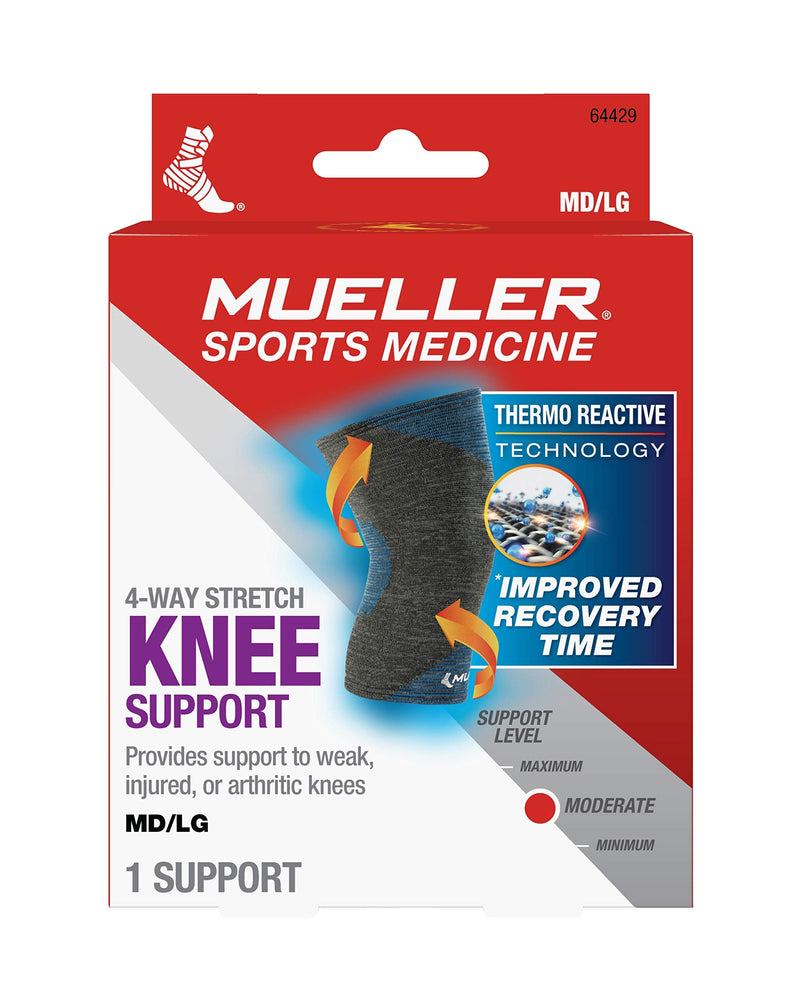 MUELLER Sports Medicine FIR 4-Way Stretch Compression Knee Support, Knee Pain Relief Support for Men & Women, Ideal for Arthritis, Sprains, Gray/Blue Medium/Large (Pack of 1) - BeesActive Australia