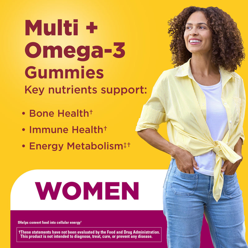 Nature Made Womens Gummy Multivitamins with Omega-3, 80 Gummies | Multivitamin for Women for Daily Nutritional Support, Strawberry, Lemon & Orange Flavors, 40 Day Supply 80 Count (Pack of 1)